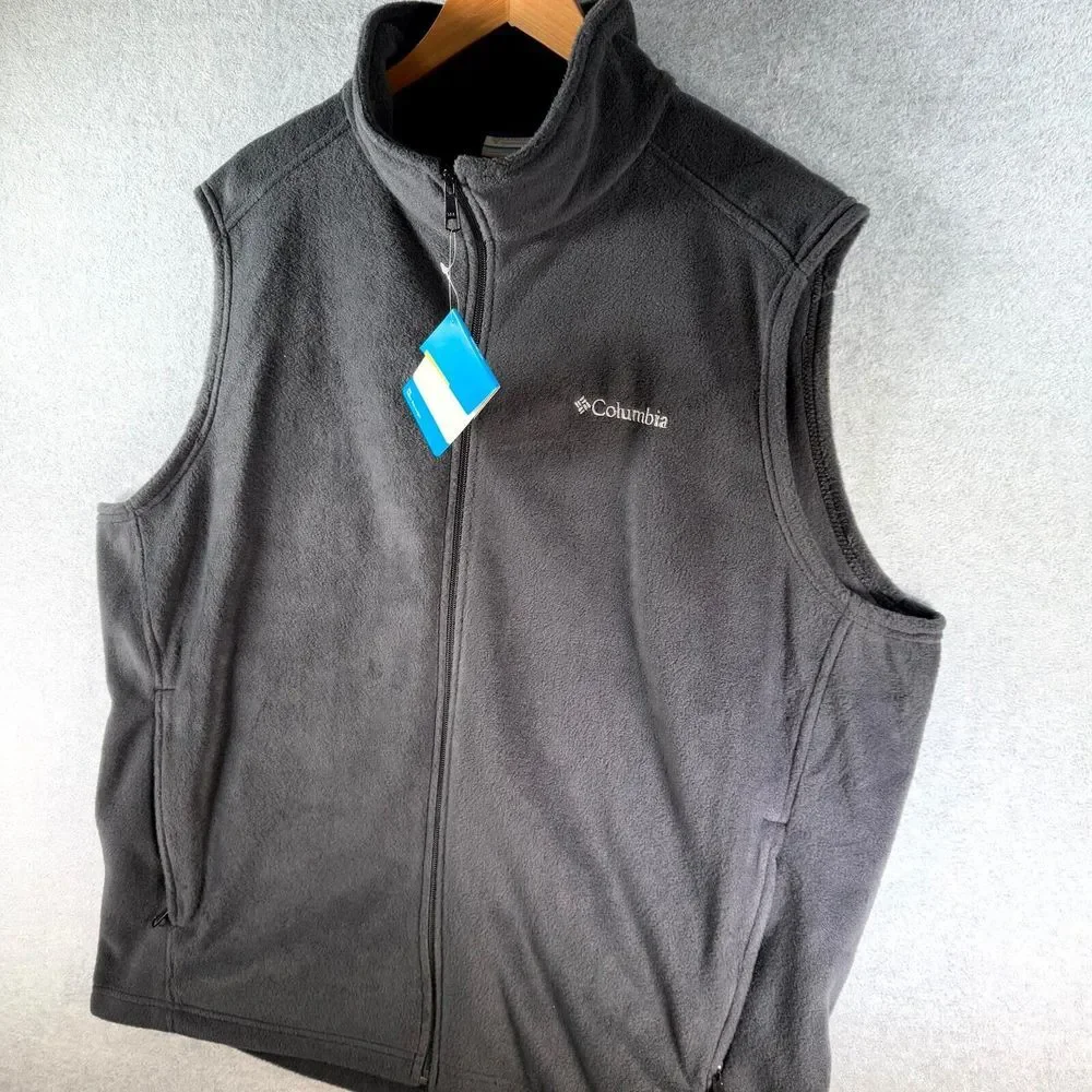 Columbia Steens‎ Mountain Fleece Vest Men's 2X Black Full Zip Pockets Mock Neck
